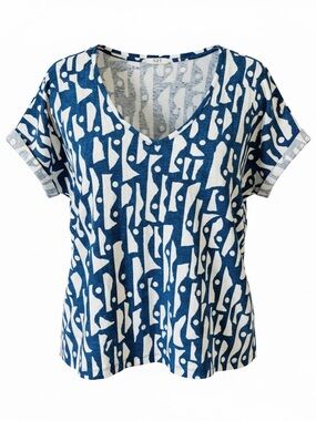 NIC+ZOE Blue & White V-Neck Short Sleeve Printed Top